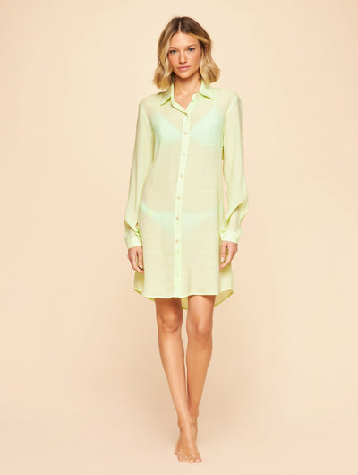Shantung Crush Beach Shirt Coverup Lime
