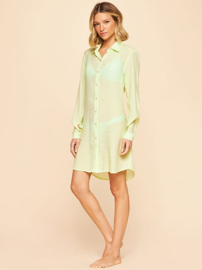 Shantung Crush Beach Shirt Coverup Lime