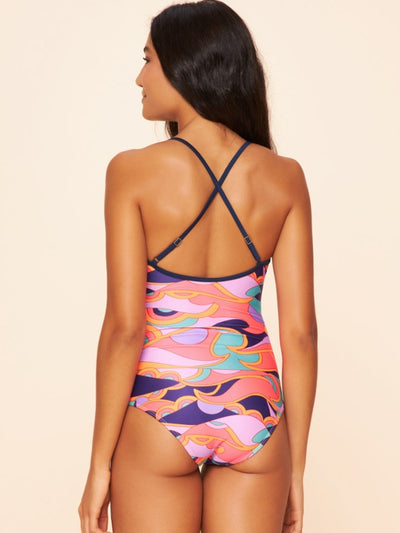 Wave V neck One Piece Swimsuit