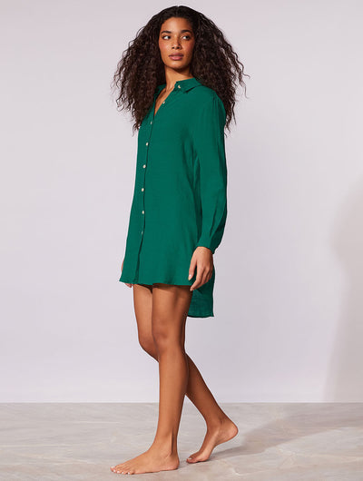 Shantung Crush Beach Shirt Coverup Ivy Green