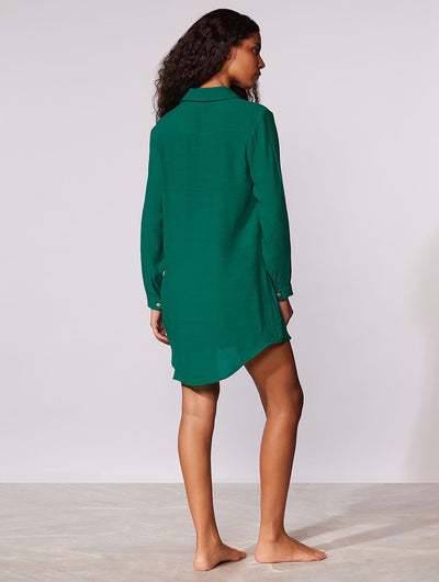 Shantung Crush Beach Shirt Coverup Ivy Green