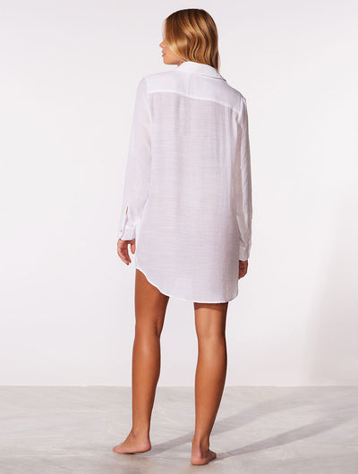 Shantung Crush Beach Shirt Coverup Off White