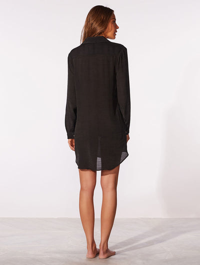 Shantung Crush Beach Shirt Coverup Black