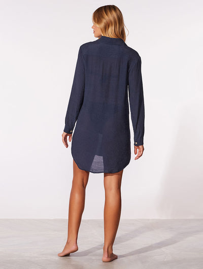 Shantung Crush Beach Shirt Coverup Navy