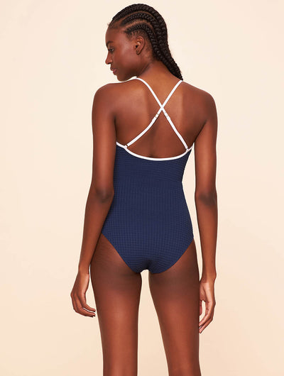 Drop V Neck One Piece Swimsuit