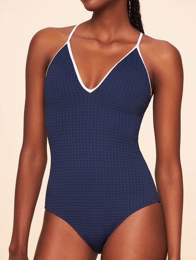 Drop V Neck One Piece Swimsuit