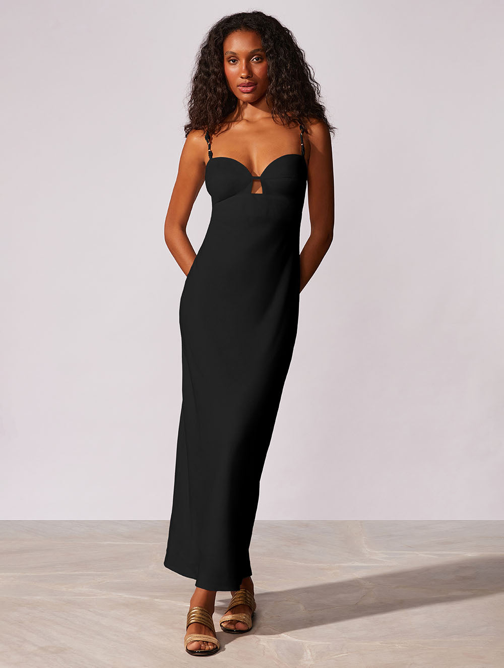 Menton Bustier Beaded long Dress black