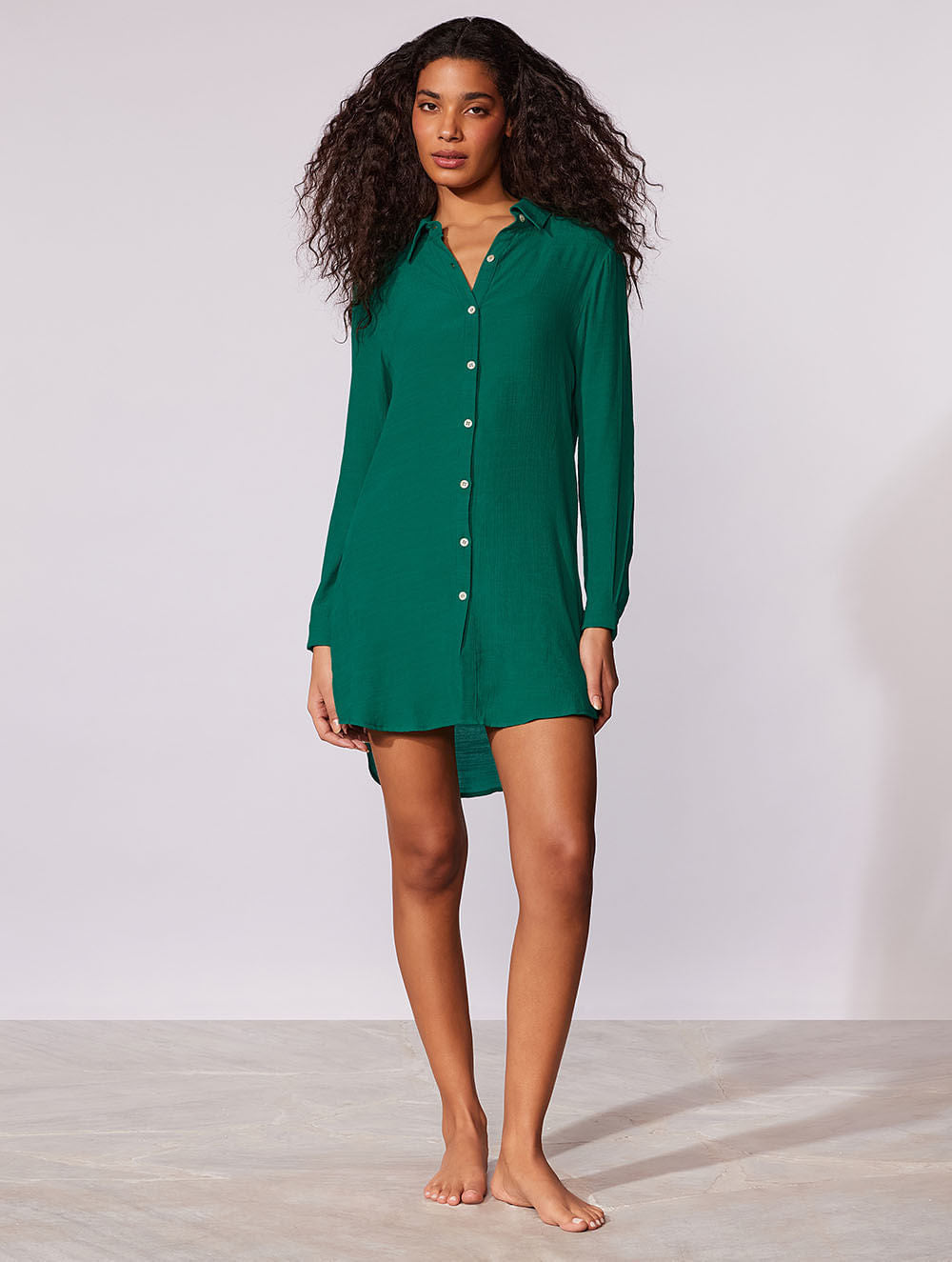 Shantung Crush Beach Shirt Coverup Ivy Green