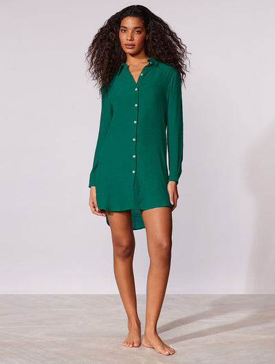 Shantung Crush Beach Shirt Coverup Ivy Green