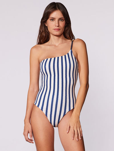 Navy Hardware One Shoulder One Piece Swimsuit