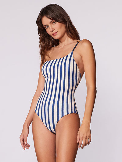Navy Hardware One Shoulder One Piece Swimsuit